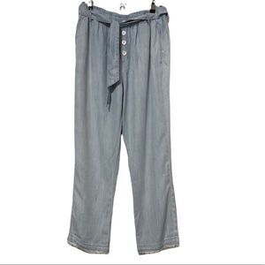 NEW CLOTH & STONE ANTHROPOLOGIE Chambray Belted Lightweight Pants.Size M